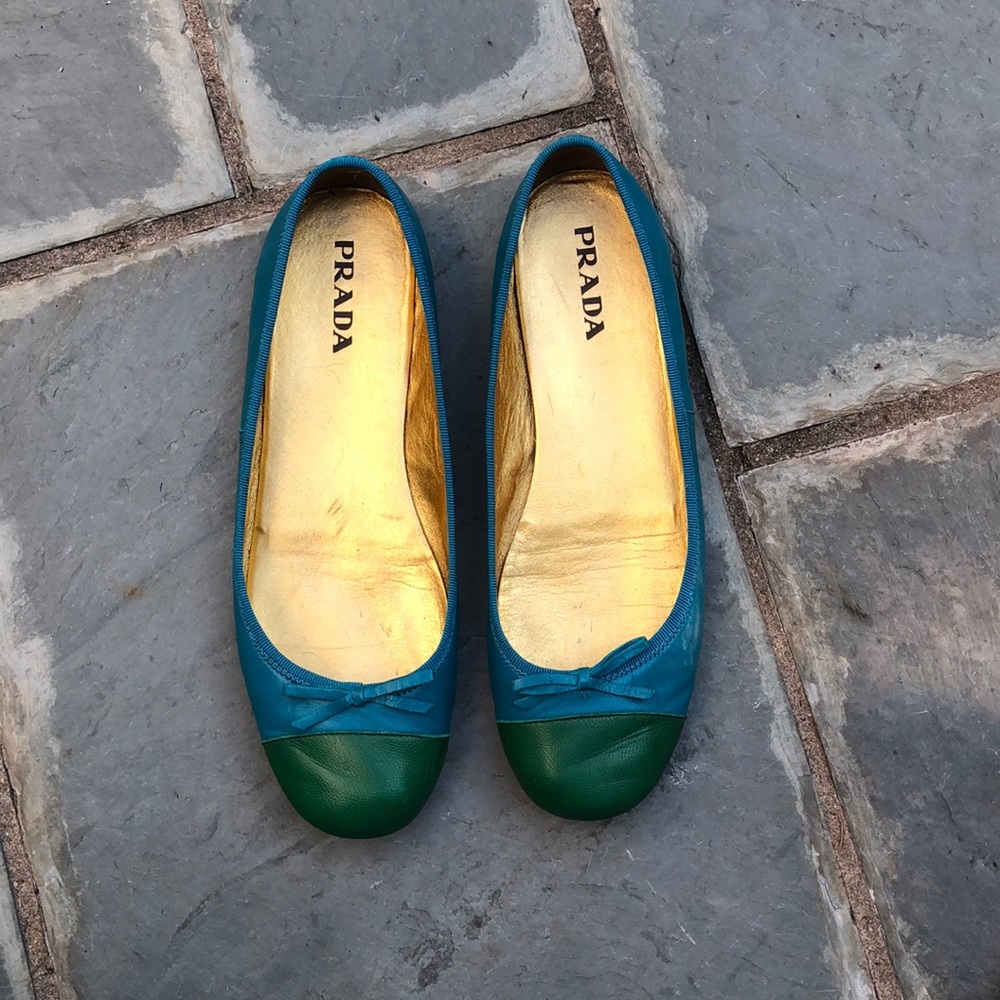 Prada turquoise and Green size 37 ballet shoe